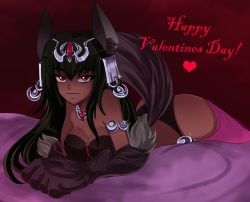 Rule 34 | 1girl, adeline leona, animal ear fluff, animal ears, animal hands, anubis (monster girl encyclopedia), ass, ass cutout, bed, bed sheet, bra, breasts, claws, cleavage, clothing cutout, corruption, dark-skinned female, dark demon realm (monster girl encyclopedia), dark skin, demon realm (monster girl encyclopedia), diadem, dog ears, dog paws, dog tail, egyptian, egyptian clothes, female focus, harem outfit, harem pants, jackal claws, jackal ears, jackal paws, jackal tail, jewelry, long hair, monster girl, monster girl encyclopedia, moon, navel, night, panties, pants, red eyes, red sky, revealing clothes, see-through, see-through legwear, silver, sky, smile, solo, tail, tiara, underwear, valentine, wolf paws