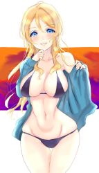Rule 34 | 1girl, ayase eli, bad id, bad pixiv id, bikini, blonde hair, blue eyes, blush, breasts, hair down, large breasts, lichi (elielielichi 10), long hair, looking at viewer, love live!, love live! school idol project, smile, swimsuit, tagme
