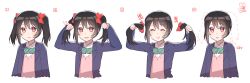 Rule 34 | 10s, 14 (vision5032), 1girl, alternate hairstyle, bad id, bad twitter id, black hair, blazer, blue bow, blue bowtie, blush, bow, bowtie, dotted line, hair bow, hair ornament, jacket, korean text, love live!, love live! school idol project, open mouth, ribbon, school uniform, short hair, simple background, smile, twintails, upper body, white background, yazawa nico