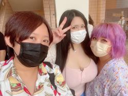 Rule 34 | 3girls, asian, black hair, breasts, chouzuki maryou, cleavage, mask, multiple girls, photo (medium), plump