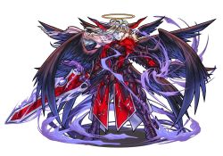 Rule 34 | 1boy, archdemon lucifer (p&amp;d), armor, halo, head wings, hino shinnosuke, horns, long hair, male focus, multiple wings, official art, pale skin, puzzle &amp; dragons, silver hair, solo, sword, weapon, wings