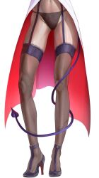 Rule 34 | 1girl, absurdres, contrapposto, cropped torso, demon girl, demon tail, high heels, highres, hololive, lab coat, legs, simple background, spicyyrum, tail, tail around own leg, thighhighs, thighs, virtual youtuber, white background, yuzuki choco