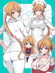 Rule 34 | absurdres, breasts, cleavage, highres, japanese clothes, large breasts, long hair, nakiri erina, orange hair, purple eyes, shokugeki no souma