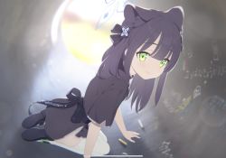Rule 34 | 1girl, animal ear fluff, animal ears, artist request, ass, black dress, black footwear, black hair, blue archive, blunt bangs, child&#039;s drawing, china dress, chinese clothes, crayon, drawing, dress, from side, game cg, green eyes, highres, long hair, looking back, mary janes, official art, outdoors, shoes, short sleeves, shun (blue archive), shun (small) (blue archive), sitting, smile, smoking pipe, solo, thighhighs, thighs, tiger ears, tiger girl, twintails, white thighhighs