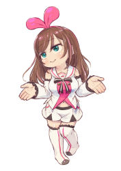 Rule 34 | 1girl, aqua eyes, bare shoulders, blouse, blush, bow, bowtie, breasts, brown hair, buttons, closed mouth, commentary request, detached sleeves, dot nose, double-breasted, feral lemma, full body, hairband, head tilt, highres, jitome, kizuna ai, kizuna ai inc., long hair, midriff, multicolored hair, navel, pink hair, pink hairband, sailor collar, shirt, shorts, shrugging, sidelocks, simple background, sleeveless, solo, standing, streaked hair, swept bangs, tagme, thighhighs, virtual youtuber, white background, white shirt, white thighhighs, zettai ryouiki