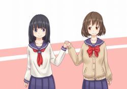 Rule 34 | 2girls, friends, holding hands, multiple girls, original, sailor uniform, school uniform, smile, yuri