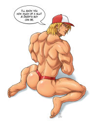Rule 34 | 1boy, artist request, ass, bara, english text, full body, male focus, muscular, solo, soraou, white background