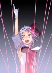 Rule 34 | 1girl, arm up, groove coaster, groove coaster 3, hologram, index finger raised, laser, lowres, open mouth, short hair, solo, yasuda suzuhito