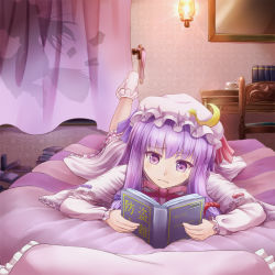 Rule 34 | 2girls, bed, book, bow, broom, chair, crescent, cup, curtains, desk, dress, female focus, hair bow, hat, kirisame marisa, lamp, leg up, long hair, lying, multiple girls, noe noel, on stomach, open book, patchouli knowledge, pillow, purple eyes, purple hair, reading, saucer, shadow, silhouette, socks, teacup, touhou, wavy mouth, white legwear