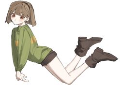Rule 34 | 1other, :&lt;, black footwear, black shorts, brown eyes, brown hair, chara (undertale), closed mouth, full body, highres, i3dpi, long sleeves, looking at viewer, other focus, shoes, short hair, short shorts, shorts, simple background, solo, sweater, undertale, white background