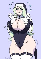 Rule 34 | 1girl, blonde hair, breasts, brian12, diana cavendish, huge breasts, little witch academia, nun, solo