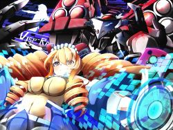 Rule 34 | 1girl, blonde hair, borrowed character, breasts, covered erect nipples, drill hair, large breasts, maid headdress, marguerite leeds, marguerite pistail, mecha, momiji oroshi, original, robot, solo, super robot wars, super robot wars z, super robot wars z2, yellow eyes