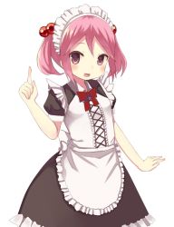 Rule 34 | 10s, 1girl, apron, bad id, bad pixiv id, hair bobbles, hair ornament, kantai collection, maid apron, nekomo, personification, pink eyes, pink hair, sazanami (kancolle), solo, twintails