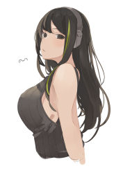 Rule 34 | 1girl, artist name, breasts, brown eyes, brown hair, brown sweater vest, closed mouth, cropped torso, from side, girls&#039; frontline, headphones, highres, long hair, looking at viewer, m4a1 (girls&#039; frontline), medium breasts, multicolored hair, profile, sideboob, solo, streaked hair, sutekina awa, sweater vest, upper body, white background