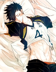 1boy bed edomondo_zenra haikyuu!! lying midriff on_back underwear_peek