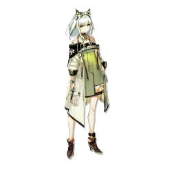 Rule 34 | 1girl, animal ear fluff, animal ears, arknights, bare shoulders, closed mouth, detached collar, dress, full body, green dress, green eyes, green hair, high heels, highres, jacket, jewelry, kal&#039;tsit (arknights), long sleeves, looking at viewer, material growth, off-shoulder dress, off shoulder, official art, oripathy lesion (arknights), short hair, solo, standing, stethoscope, syringe, transparent background, watch, white hair, wristwatch, yui (niikyouzou)
