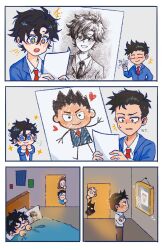 Rule 34 | + +, 1girl, 3koma, 5boys, :3, alfred pennyworth, animification, batman, batman (series), bedroom, black hair, blue eyes, bruce wayne, child, clark kent, comic, damian wayne, dc comics, drawing, father and son, framed, gift, grandfather and grandson, graphite (medium), half-closed eyes, heart, highres, holding, holding paper, iamkouna, implied yaoi, jonathan kent, lois lane, male focus, messy hair, mother and son, multiple boys, necktie, nervous, paper, red necktie, school uniform, sparkling eyes, staring, super sons, superman (series), teeth, traditional media, upper teeth only, wide-eyed