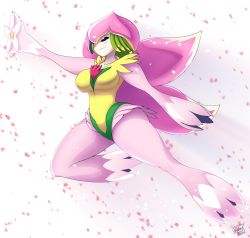 Rule 34 | 1girl, breasts, curvy, digimon, flower, highres, large breasts, lilamon, monster girl, plant, plant girl, smile, solo, wide hips, wings