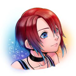 Rule 34 | 1girl, blue eyes, closed mouth, highres, jewelry, kairi (kingdom hearts), kingdom hearts, necklace, portrait, red hair, short hair, sleeveless, smile, solo