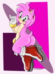 Rule 34 | 1girl, amy rose, ass, blueh, breasts, furry, green eyes, highres, large breasts, legs, nipples, nude, parted lips, pepamintopatty (artist), sega, sideboob, solo, sonic (series), thighs