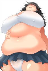 Rule 34 | 1girl, belly, black hair, breasts, fat, glasses, highres, huge breasts, shimejix