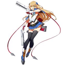 Rule 34 | armpits, blazblue, blonde hair, bolverk, crossover, dual wielding, full body, girls&#039; frontline, gloves, green eyes, guest character, gun, handgun, holding, infukun, long hair, looking at viewer, noel vermillion, official art, open mouth, pistol, solo, thighhighs, transparent background, weapon