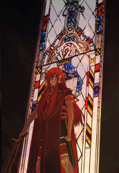 Rule 34 | 00s, 1boy, asch (tales), gloves, long hair, male focus, red hair, solo, stained glass, surcoat, sword, tales of (series), tales of the abyss, weapon