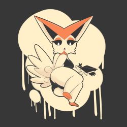 Rule 34 | 1girl, 2016, absurdres, animal ears, artist name, ass, beige background, black background, black leotard, black sclera, breasts, colored sclera, creatures (company), dated, feet, female focus, finger to mouth, full body, furry, furry female, game freak, gen 5 pokemon, half-closed eyes, hand to own mouth, hand up, highres, laranthrod, legendary pokemon, leotard, lips, looking down, lying, mythical pokemon, nintendo, on side, open mouth, outline, personification, pokemon, pokemon (creature), pokemon bw, simple background, skindentation, small breasts, solo, tail, text focus, two-tone background, victini, watermark, white eyes