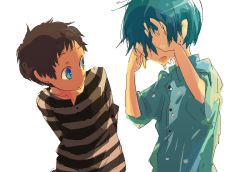 2boys aged_down atlus bad_id blue_eyes male_focus mochizuki_ryouji multiple_boys persona persona_3 pharos sasa_(cuculolo) tears yuuki_makoto_(persona_3)