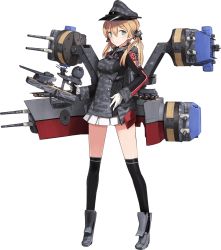Rule 34 | 1girl, anchor, anchor hair ornament, black skirt, black thighhighs, blonde hair, blue eyes, camouflage, cross, full body, gloves, hair ornament, hand on own hip, hat, iron cross, kantai collection, long sleeves, looking at viewer, machinery, military, military hat, military uniform, miniskirt, official art, peaked cap, pleated skirt, prinz eugen (kancolle), prinz eugen kai (kancolle), remodel (kantai collection), shimada fumikane, skirt, smile, solo, thighhighs, transparent background, twintails, uniform, white gloves