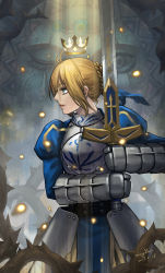 Rule 34 | 1girl, ahoge, armor, armored dress, artist request, artoria pendragon (all), artoria pendragon (fate), blonde hair, blouse, fate/stay night, fate (series), green eyes, highres, saber (fate), shirt, sword, weapon