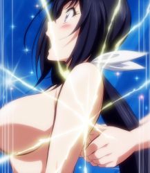 Rule 34 | 10s, 1girl, anime screenshot, blue eyes, breasts, highres, kaminashi nozomi, keijo!!!!!!!!, large breasts, long hair, nude, sideboob, stitched, third-party edit