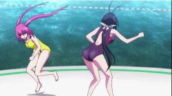 Rule 34 | 10s, 2girls, animated, animated gif, ass, black hair, competition swimsuit, hip attack, kaminashi nozomi, keijo!!!!!!!!, lowres, multiple girls, one-piece swimsuit, pink hair, subtitled, swimsuit, tsukishita usagi, water