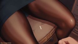 Rule 34 | 1boy, 1girl, animated, animated gif, artist name, between legs, between thighs, black pantyhose, chair, chalk, close-up, hand between legs, legs together, nervous, original, pantyhose, pencil skirt, picking up, pov, saltyicecream, sitting, skirt, thighs, trembling