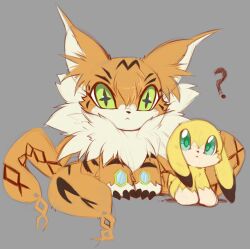 Rule 34 | cat, claws, digimon, digimon (creature), dog, green eyes, highres, long ears, meicoomon, meicoomon child