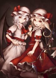 Rule 34 | 2girls, :d, absurdres, ascot, bat wings, blonde hair, blouse, blue hair, bow, closed mouth, collared shirt, commentary, crystal, fingernails, flandre scarlet, frilled shirt collar, frilled skirt, frills, hair between eyes, hat, hat ribbon, highres, holding hands, interlocked fingers, light blue hair, looking at viewer, medium hair, mob cap, moose (moosu193), multiple girls, nail polish, open mouth, puffy short sleeves, puffy sleeves, red ascot, red bow, red eyes, red footwear, red nails, red ribbon, red skirt, red vest, remilia scarlet, ribbon, sharp fingernails, shirt, shoes, short sleeves, siblings, side ponytail, sisters, skirt, skirt hold, skirt set, smile, socks, teeth, tongue, touhou, vest, white headwear, white shirt, white skirt, white socks, wings, yellow ascot