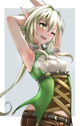 Rule 34 | 1girl, armpits, arms behind head, breasts, cameltoe, cleft of venus, elf, goblin slayer, goblin slayer!, high elf archer (goblin slayer!), highres, nonoririn, one eye closed, pointy ears, small breasts, smile, solo, wet, wink