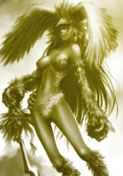 Rule 34 | breasts, feathers, harpy, large breasts, lb, monster girl, original, sword, wings, weapon