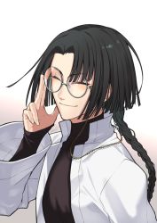 Rule 34 | 1boy, black hair, braid, chinese clothes, closed eyes, closed mouth, coat, fate/grand order, fate (series), high collar, long hair, long sleeves, looking at viewer, male focus, rkp, smile, solo, tai gong wang (fate)
