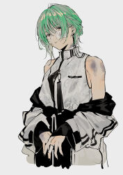 Rule 34 | 1boy, asawa (dm owr), bandaid, bandaid on face, bishounen, black nails, bruise, bruise on face, bruise on shoulder, chinese clothes, collar, green hair, highres, injury, jacket, looking at viewer, male focus, open clothes, open jacket, original, red eyes, sleeveless, sleeveless turtleneck, turtleneck