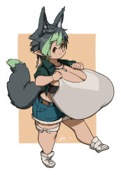 Rule 34 | 1girl, absurdres, animal ears, black bra, black hair, bra, breasts, brown eyes, cat ears, cat girl, cat tail, cleavage, extra ears, female focus, full body, gigantic breasts, green hair, highres, jewelry, looking at viewer, naze, necklace, original, pointy ears, shirt, short hair, short shorts, shorts, shortstack, smile, solo, standing, tail, thick thighs, thighs, underwear, white footwear, white shirt, wide sleeves