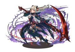 Rule 34 | 1girl, black dress, black valkyrie (p&amp;d), dark valkyrie (p&amp;d), dress, hair ornament, hino shinnosuke, long hair, looking at viewer, official art, plant, puzzle &amp; dragons, red eyes, scythe, solo, thorns, valkyrie, valkyrie (p&amp;d), vines, white hair, wings