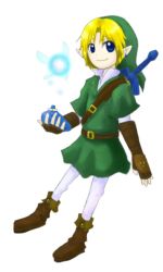 Rule 34 | 1boy, blonde hair, boots, elbow gloves, fairy, gloves, instrument, link, male focus, master sword, nagihara rion, navi, nintendo, ocarina, parody, solo, style parody, sword, the legend of zelda, touhou, weapon, zun (style)