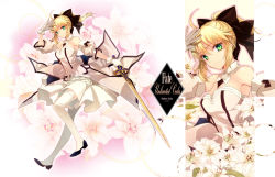 Rule 34 | 1girl, ahoge, artoria pendragon (all), artoria pendragon (fate), bare shoulders, blonde hair, bow, caliburn (fate), capcom, character name, copyright name, detached sleeves, dress, fate/unlimited codes, fate (series), flower, frills, gloves, green eyes, hair bow, lily (flower), long hair, multiple views, ponytail, saber (fate), saber lily, sword, thighhighs, weapon, white gloves, white thighhighs, xingna, zoom layer