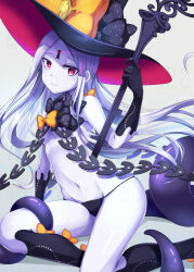 Rule 34 | 1girl, abigail williams (fate), abigail williams (third ascension) (fate), bare shoulders, black bow, black hat, black panties, blush, bow, breasts, colored skin, fate/grand order, fate (series), forehead, hair bow, hat, highres, key, keyhole, long hair, looking at viewer, navel, orange bow, panties, parted bangs, polka dot, polka dot bow, red eyes, ryofuhiko, small breasts, smile, solo, staff, tentacles, thighs, third eye, underwear, white hair, white skin, witch hat