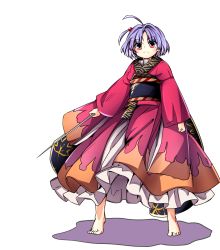 Rule 34 | &gt;:(, 1girl, ahoge, alternate hairstyle, baba (baba seimaijo), barefoot, dress, frown, full body, hair bobbles, hair ornament, highres, japanese clothes, kimono, long sleeves, looking at viewer, needle, obi, purple hair, red dress, red eyes, ribbon, sash, short hair, side ponytail, solo, sukuna shinmyoumaru, tiptoes, toes, touhou, transparent background, v-shaped eyebrows, wide sleeves