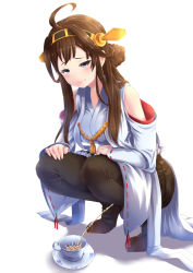 Rule 34 | 1girl, ahoge, artist request, blue eyes, blush, brown hair, highres, kantai collection, kongou (kancolle), long hair, peeing, peeing in cup, solo, squatting, white background