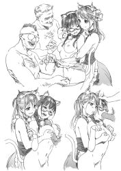 Rule 34 | 2boys, 2girls, age difference, animal ears, apron, assisted paizuri, assisted rape, bad id, bad pixiv id, bell, bisexual female, braid, breasts, cat ears, cat tail, clothed female nude female, clothed female nude male, clothes lift, collar, fake animal ears, fellatio, female collaborator, female pubic hair, flower, glasses, grabbing, grabbing another&#039;s breast, greyscale, hair flower, hair ornament, hand on head, hjl, jingle bell, large penis, maid, maid apron, mohawk, monochrome, multiple boys, multiple girls, neck bell, nipple stimulation, nipple tweak, nipples, nude, opaque glasses, oral, original, paizuri, panties, panty pull, paw pose, penis, petite, pubic hair, rape, semi-rimless eyewear, sexual coaching, simple background, skirt, skirt lift, sunglasses, tail, teamwork, tears, tongue, tongue out, twin braids, uncensored, under-rim eyewear, underwear, waist apron, white background