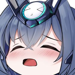 Rule 34 | 1girl, absurdres, azur lane, blue hair, blush, close-up, closed eyes, commentary, crossed bangs, hair between eyes, hair intakes, headgear, highres, irkawaza, long hair, new jersey (azur lane), open mouth, portrait, sidelocks, simple background, solo, transparent background, white background, yawning
