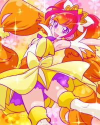 Rule 34 | 1girl, amanogawa kirara, armpits, bad id, bad pixiv id, bow, cure twinkle, earrings, go! princess precure, jewelry, long hair, low-tied long hair, magical girl, multicolored hair, null2deoru, orange hair, petticoat, precure, purple eyes, red hair, skirt, smile, solo, sparkle, star (symbol), star earrings, streaked hair, thighhighs, twintails, two-tone hair